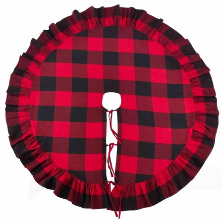 TISTHESEASON SARO  53 in. Round Buffalo Plaid Ruffle Design Decorative Cotton Christmas Tree Skirt  Red TI2657615